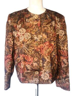 Andre Barreau Floral Tapestry Blazer Jacket 12 Vintage Button Up Office USA Made